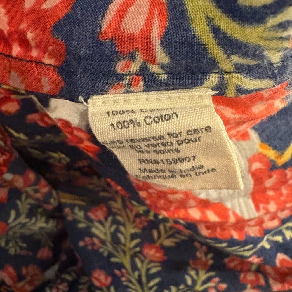 Printfresh Queen Lotus Button Down Pajama Top XS floral bird print navy shirt - Picture 8 of 8